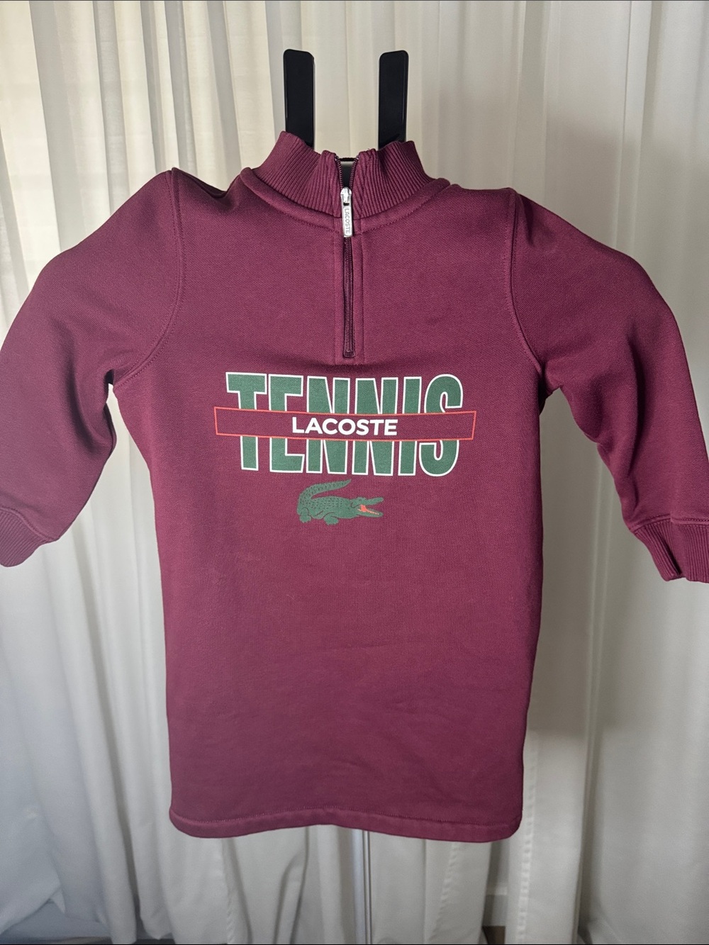 LACOSTE Burgundy Maroon Kids Sweatshirt Dress Tennis Graphic Athletic Chic Sz 5 - Picture 2 of 7